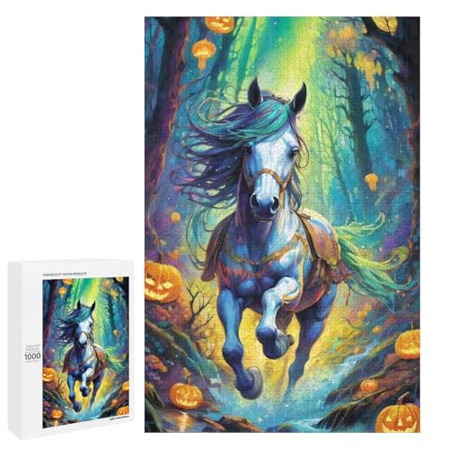Puzzle für Erwachsene Halloween Pferd 1000 Teile Holzpuzzle für Erwachsene und Kinder ab 12 Jahren Lernspielzeug (75 x 50 cm) von linghhiming