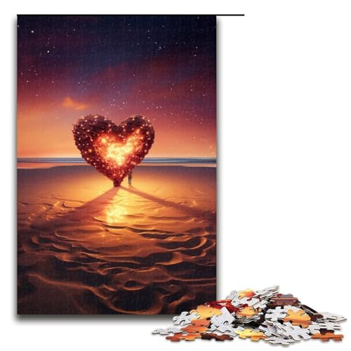 Puzzle für Erwachsene Herz am Strand 1000 Teile Holzpuzzle für Kinder ab 14 Jahren anspruchsvolles Spiel 1000 Teile (75 x 50 cm) von linghhiming