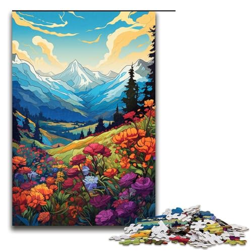 Puzzle für Erwachsene Illustration Einer Berglandschaft mit Wildblumen 1000 Teile Holzpuzzle für Erwachsene und Kinder ab 14 Jahren Lernspielzeug 1000 Teile (75 x 50 cm) von linghhiming