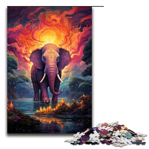 Puzzle für Erwachsene Indischer Elefant 1000 Teile Holzpuzzle für Erwachsene und Kinder ab 14 Jahren 1000 Teile (75 x 50 cm) von linghhiming