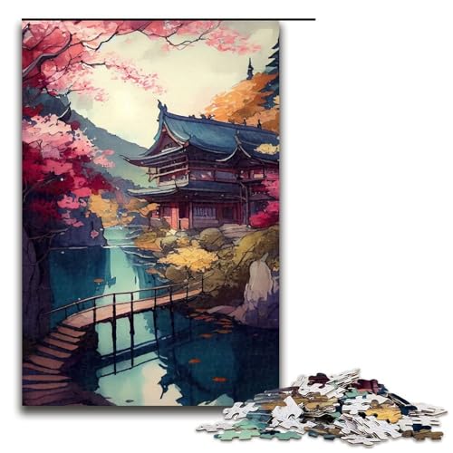 Puzzle für Erwachsene Japanischer Garten 1000 Teile Holzpuzzle für Erwachsene und Kinder ab 14 Jahren 75 x 50 cm von linghhiming