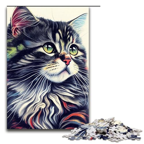 Puzzle für Erwachsene Katze Pop Art Tiergesicht 1000 Teile Puzzle tolles Geschenk geeignet für und Teenager ab 14 Jahren (75 x 50 cm) von linghhiming