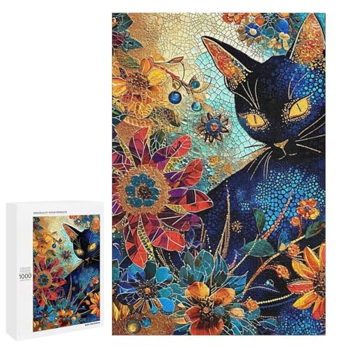 Puzzle für Erwachsene Katze rundes Holzpuzzle mit 1000 Teilen für Erwachsene und Kinder ab 12 Jahren (75 x 50 cm) von linghhiming