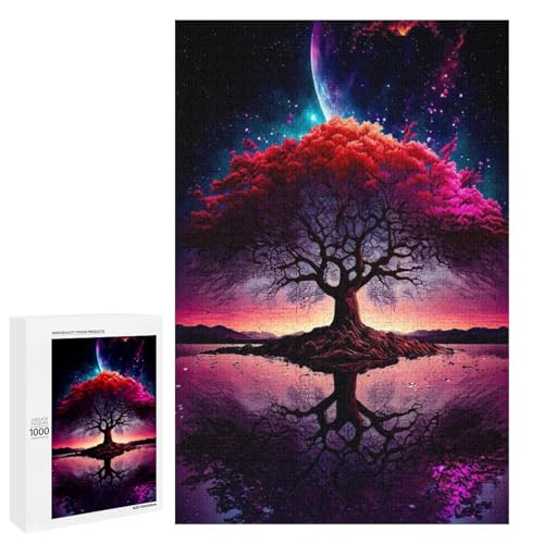 Puzzle für Erwachsene Kosmischer Lebensbaum 1000 teiliges Holzpuzzle rund für Kinder ab 12 Jahren Heimdekoration (75 x 50 cm) von linghhiming