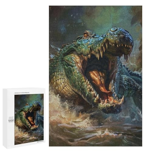 Puzzle für Erwachsene Krokodil 1000 teiliges Holzpuzzle für Kinder ab 12 Jahren Lernspielzeug (75 x 50 cm) von linghhiming