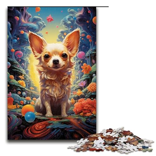 Puzzle für Erwachsene Kunst Chihuahua 1000 teiliges Holzpuzzle für Kinder ab 14 Jahren Lernspielzeug 1000 Teile (75 x 50 cm) von linghhiming