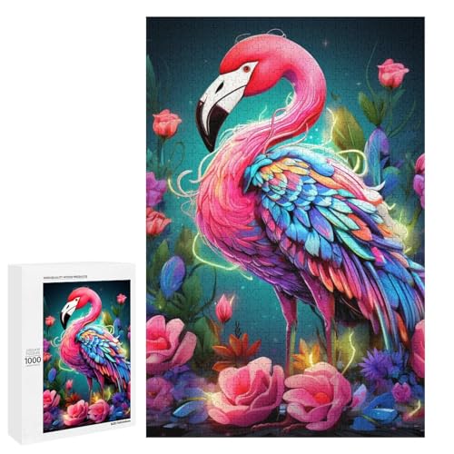 Puzzle für Erwachsene Kunst Psychedelischer Flamingo 1000 Teile Holzpuzzle für Kinder ab 12 Jahren anspruchsvolles Spiel 75 x 50 cm von linghhiming