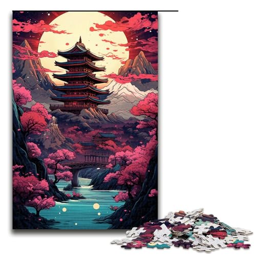 Puzzle für Erwachsene Kunst und Landschaft im japanischen Stil 1000 teiliges Holzpuzzle für Kinder ab 14 Jahren Lernspielzeug 1000 Teile (75 x 50 cm) von linghhiming