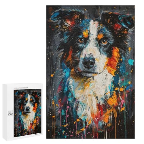 Puzzle für Erwachsene Kunsthund 1000 Teile Holzpuzzle für Kinder ab 12 Jahren Heimdekoration 75 x 50 cm von linghhiming