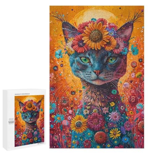 Puzzle für Erwachsene Kunstkatze 1000 Teile Holzpuzzle für Kinder ab 12 Jahren Heimdekoration 75 x 50 cm von linghhiming