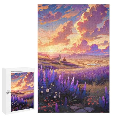 Puzzle für Erwachsene Lavendelgarten 1000 Teile Holzpuzzle für Erwachsene und Kinder ab 12 Jahren (75 x 50 cm) von linghhiming