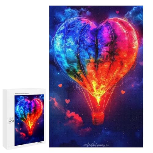 Puzzle für Erwachsene Liebesballon 1000 Teile Holzpuzzle für Kinder ab 12 Jahren anspruchsvolles Spiel (75 x 50 cm) von linghhiming