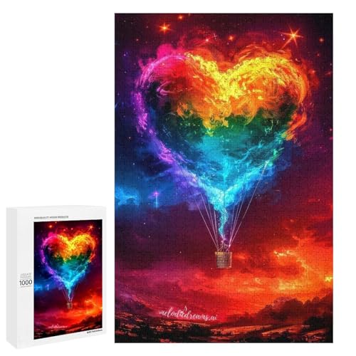 Puzzle für Erwachsene Liebesballon 1000 Teile Holzpuzzle für Kinder ab 12 Jahren anspruchsvolles Spiel (75 x 50 cm) von linghhiming
