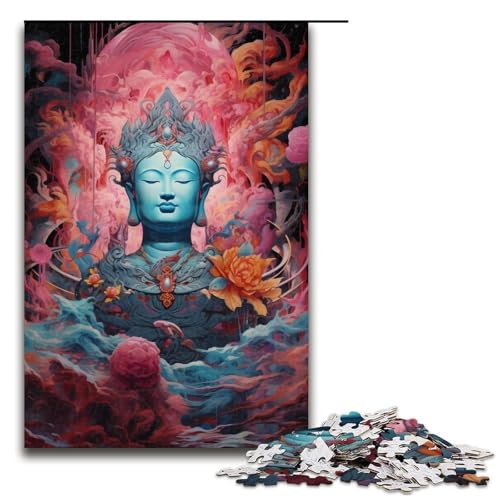 Puzzle für Erwachsene Lotus und Buddha Statue 1000 Teile Holzpuzzle für Erwachsene und Kinder ab 14 Jahren Lernspielzeug 1000 Teile (75 x 50 cm) von linghhiming