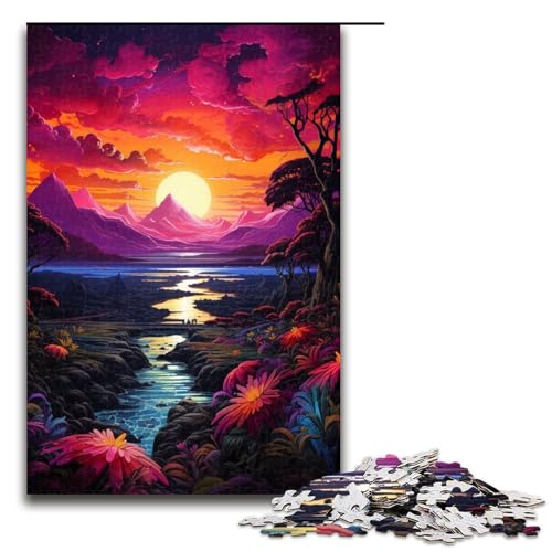 Puzzle für Erwachsene Magische Sonnenuntergangslandschaft 1000 teiliges Holzpuzzle für Kinder ab 14 Jahren Lernspielzeug 1000 Teile (75 x 50 cm) von linghhiming