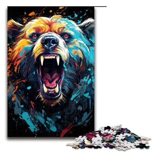 Puzzle für Erwachsene Malen Bunte Bärenkunst 1000 teiliges Holzpuzzle für Familienspiele 1000 Teile (75 x 50 cm) von linghhiming