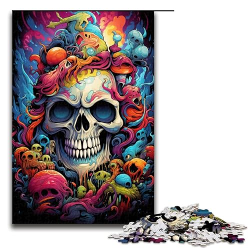 Puzzle für Erwachsene Malen Bunte Totenkopfkunst 1000 teiliges Holzpuzzle für Kinder ab 14 Jahren Lernspielzeug 1000 Teile (75 x 50 cm) von linghhiming
