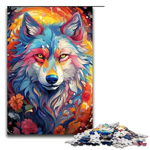 Puzzle für Erwachsene Malen Farbe Wolf 1000 teiliges Holzpuzzle für Familienspiele 1000 Teile (75 x 50 cm) von linghhiming