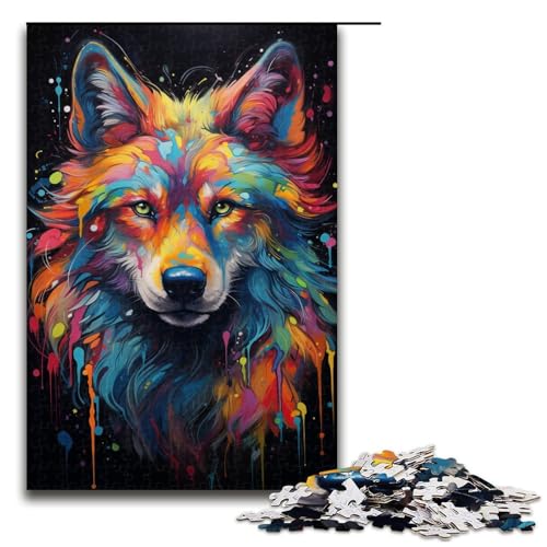Puzzle für Erwachsene Malen Farbe Wolf 1000 teiliges Holzpuzzle für Familienspiele 1000 Teile (75 x 50 cm) von linghhiming