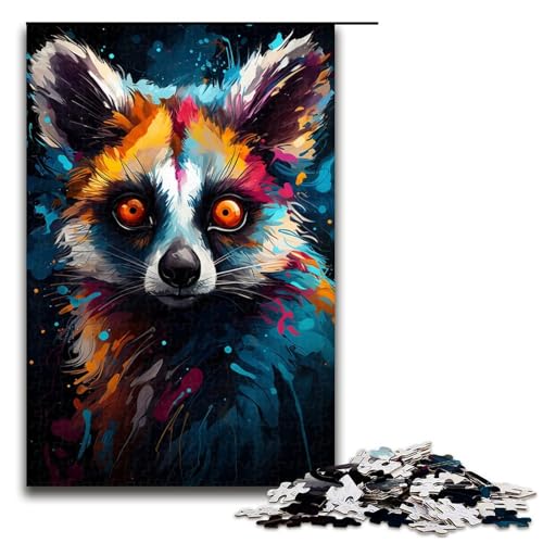 Puzzle für Erwachsene Malen bunter Lemur 1000 Teile Holzpuzzle für Kinder ab 14 Jahren Heimdekoration 1000 Teile (75 x 50 cm) von linghhiming