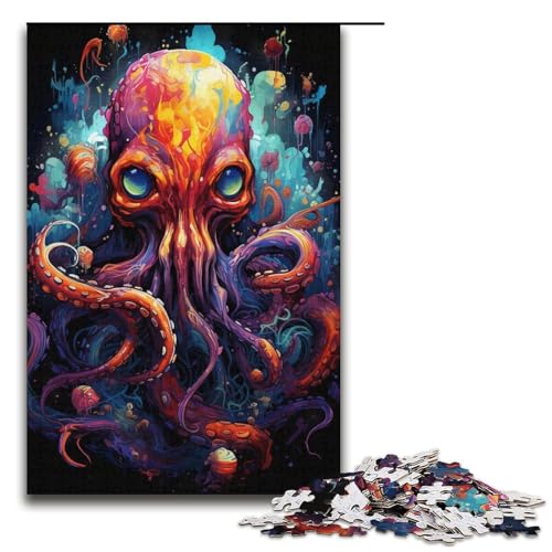 Puzzle für Erwachsene Malen bunter Oktopus 1000 teiliges Papierpuzzle für Kinder ab 14 Jahren Lernspielzeug 1000 Teile (38 x 26 cm) von linghhiming