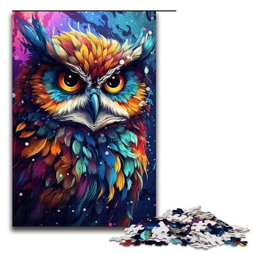 Puzzle für Erwachsene Malen bunter Planet Eule 1000 teiliges Holzpuzzle für Familienspiele 1000 Teile (75 x 50 cm) von linghhiming