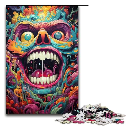 Puzzle für Erwachsene Malen bunter Totenkopf 1000 Teile Holzpuzzle für Kinder ab 14 Jahren Heimdekoration 1000 Teile (75 x 50 cm) von linghhiming