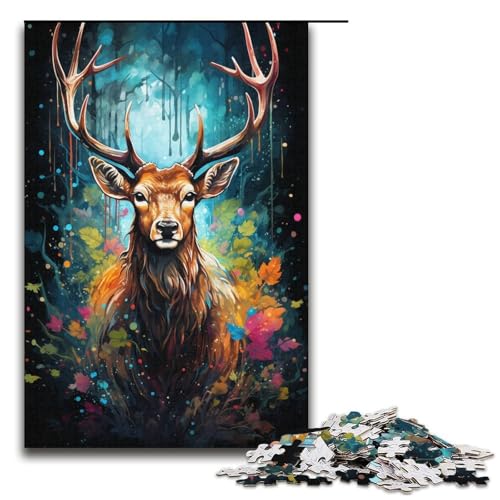 Puzzle für Erwachsene Malen bunter magischer Hirsch 1000 teiliges Papierpuzzle für Familienspiele 1000 Teile (38 x 26 cm) von linghhiming