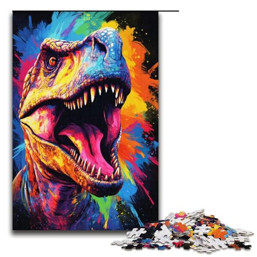 Puzzle für Erwachsene Malen von bunten Dinosauriern 1000 teiliges Papierpuzzle für Kinder ab 14 Jahren Lernspielzeug 1000 Teile (38 x 26 cm) von linghhiming