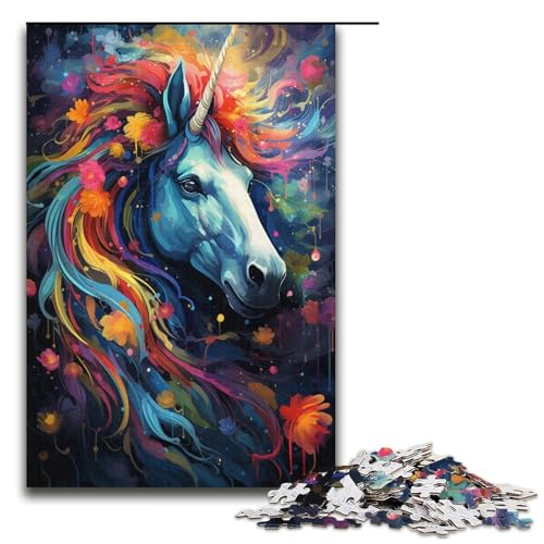 Puzzle für Erwachsene Malen von bunten Einhörnern 1000 teiliges Papierpuzzle für Kinder ab 14 Jahren Lernspielzeug 1000 Teile (38 x 26 cm) von linghhiming