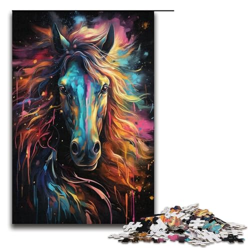 Puzzle für Erwachsene Malen von bunten Pferden 1000 teiliges Papierpuzzle für Kinder ab 14 Jahren Lernspielzeug 1000 Teile (38 x 26 cm) von linghhiming