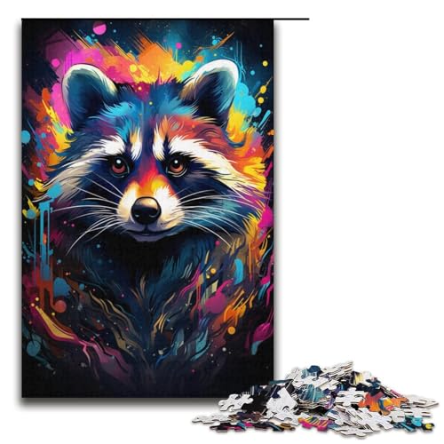 Puzzle für Erwachsene Malerei Bunte Waschbärkunst 1000 Teile Papierpuzzle für Erwachsene und Kinder ab 14 Jahren Lernspielzeug 1000 Teile (38 x 26 cm) von linghhiming