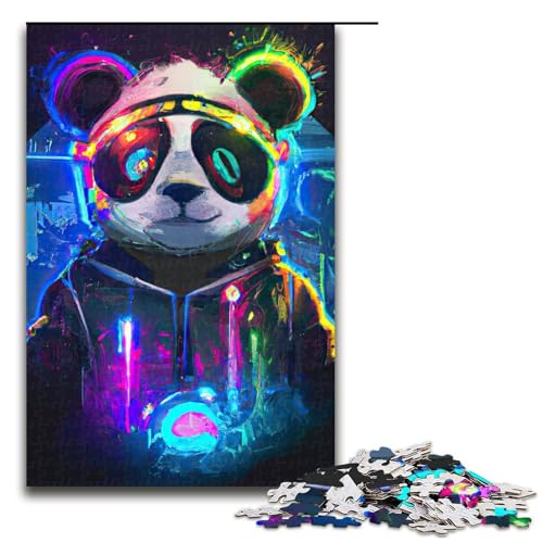 Puzzle für Erwachsene Neon Panda 1000 Teile Holzpuzzle für Erwachsene und Kinder ab 14 Jahren Lernspielzeug (75 x 50 cm) von linghhiming