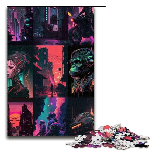 Puzzle für Erwachsene Neonlandschaft 1000 Teile Holzpuzzle für Erwachsene und Kinder ab 14 Jahren Lernspielzeug (75 x 50 cm) von linghhiming