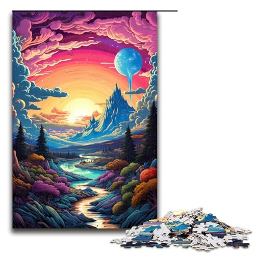 Puzzle für Erwachsene Neonlandschaft bunt psychedelisch 1000 Teile Holzpuzzle für Erwachsene und Kinder ab 14 Jahren 1000 Teile (75 x 50 cm) von linghhiming