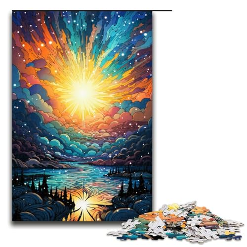Puzzle für Erwachsene Neonlandschaft bunt psychedelisch 1000 Teile Holzpuzzle für Erwachsene und Kinder ab 14 Jahren 1000 Teile (75 x 50 cm) von linghhiming