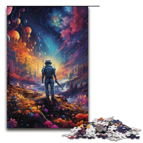 Puzzle für Erwachsene Neonlandschaft farbenfroher Psychedelischer Astronaut 1000 teiliges Papierpuzzle für Kinder ab 14 Jahren Lernspielzeug 1000 Teile (38 x 26 cm) von linghhiming