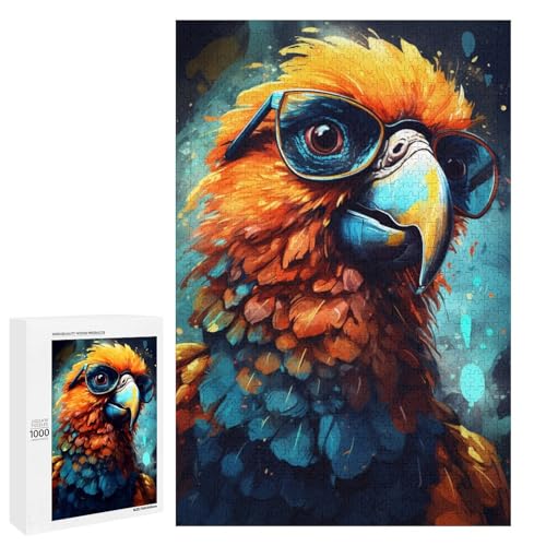 Puzzle für Erwachsene Papagei mit Brille 1000 Teile Holzpuzzle für Erwachsene und Kinder ab 12 Jahren Lernspielzeug (75 x 50 cm) von linghhiming