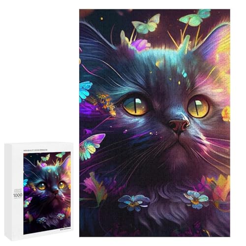 Puzzle für Erwachsene PsychedeliCat 1000 Teile Holzpuzzle für Kinder ab 12 Jahren anspruchsvolles Spiel (75 x 50 cm) von linghhiming