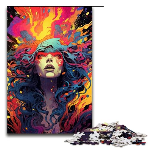 Puzzle für Erwachsene Psychedelische Bunte Hexe 1000 Teile Holzpuzzle für Erwachsene und Kinder ab 14 Jahren 75 x 50 cm von linghhiming