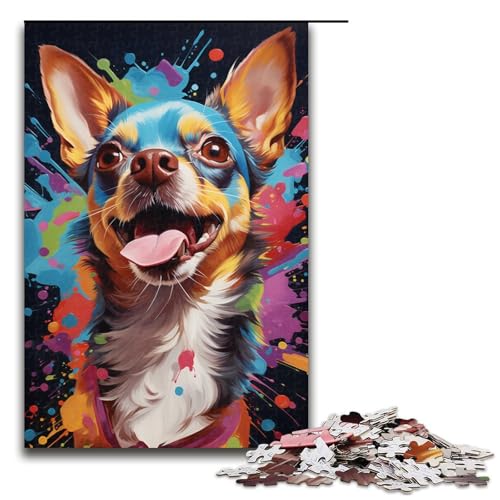 Puzzle für Erwachsene Psychedelischer Chihuahua Hund 1000 Teile Holzpuzzle für Erwachsene und Kinder ab 14 Jahren 1000 Teile (75 x 50 cm) von linghhiming