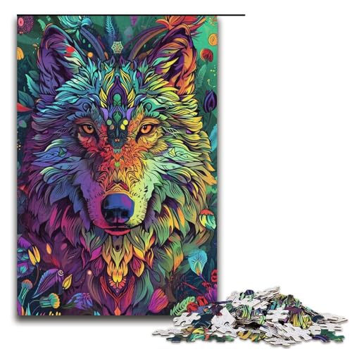 Puzzle für Erwachsene Psychedelischer bunter Sternenwolf 1000 teiliges Papierpuzzle für Kinder ab 14 Jahren Lernspielzeug 1000 Teile (38 x 26 cm) von linghhiming