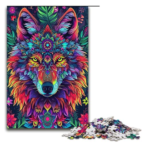 Puzzle für Erwachsene Psychedelischer bunter Sternenwolf 1000 teiliges Papierpuzzle für Kinder ab 14 Jahren Lernspielzeug 1000 Teile (38 x 26 cm) von linghhiming
