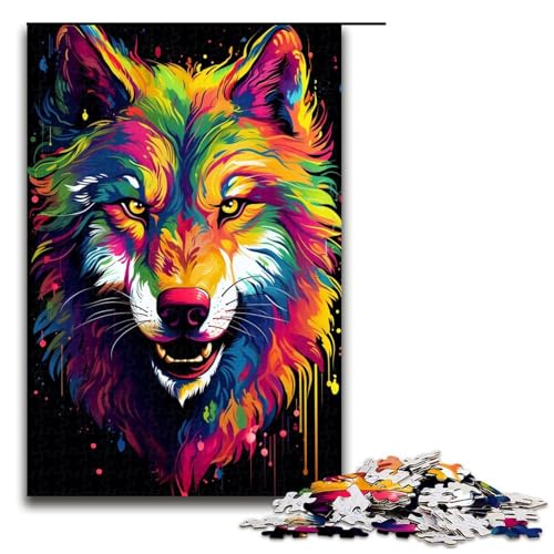 Puzzle für Erwachsene Psychedelischer bunter Tierwolf 1000 teiliges Holzpuzzle für Familienspiele 1000 Teile (75 x 50 cm) von linghhiming