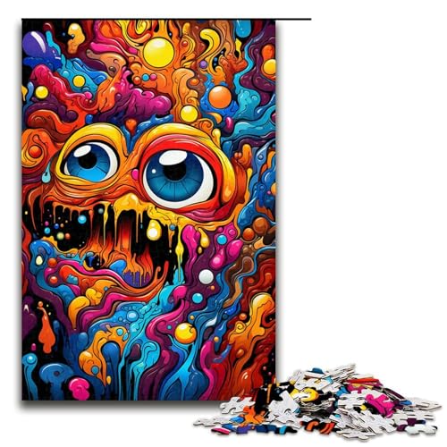 Puzzle für Erwachsene Psychedelisches Farbmonster 1000 teiliges Holzpuzzle für Familienspiele 1000 Teile (75 x 50 cm) von linghhiming