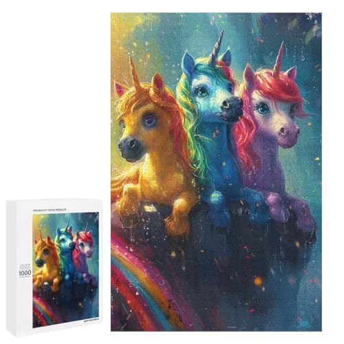 Puzzle für Erwachsene Regenbogenpferd 1000 Teile Holzpuzzle für Erwachsene und Kinder ab 12 Jahren (75 x 50 cm) von linghhiming