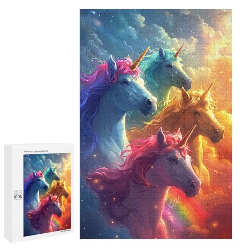 Puzzle für Erwachsene Regenbogenpferd 1000 teiliges Holzpuzzle für Erwachsene und Kinder ab 12 Jahren (75 x 50 cm) von linghhiming