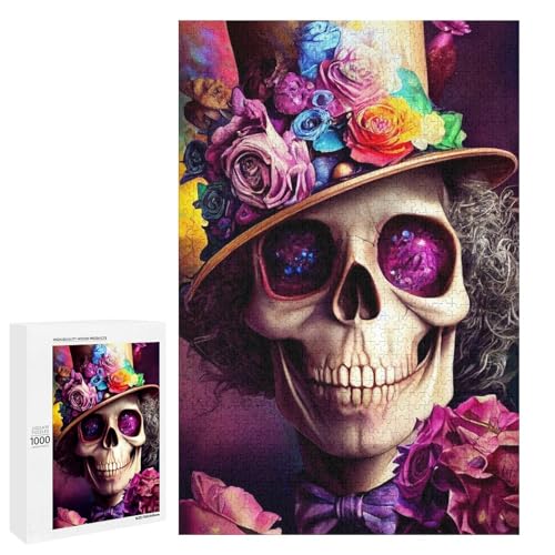 Puzzle für Erwachsene Rosenschädel 1000 Teile Holzpuzzle für Kinder ab 12 Jahren anspruchsvolles Spiel (75 x 50 cm) von linghhiming