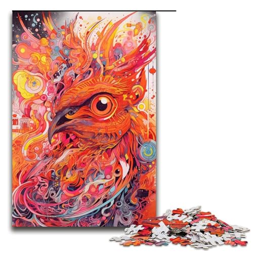 Puzzle für Erwachsene Roter Phönixvogel 1000 teiliges Holzpuzzle für Erwachsene und Kinder ab 14 Jahren (75 x 50 cm) von linghhiming
