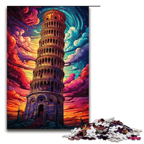 Puzzle für Erwachsene Schiefer Turm von Pisa Italien 1000 Teile Holzpuzzle für Erwachsene und Kinder ab 14 Jahren Lernspielzeug 1000 Teile (75 x 50 cm) von linghhiming